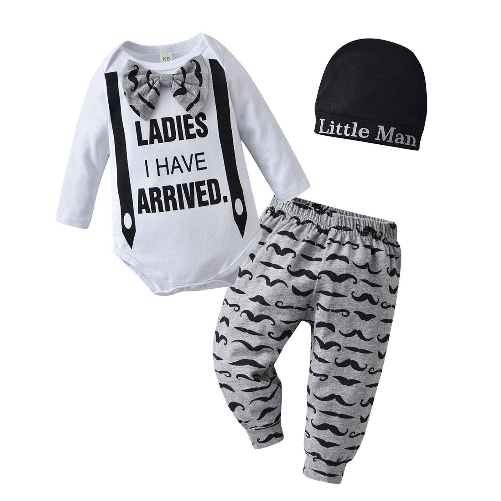 Tinykeke Newborn Baby Boys Clothes Long Sleeve Romper + Hat + Trousers 3-Piece Baby Clothing Set