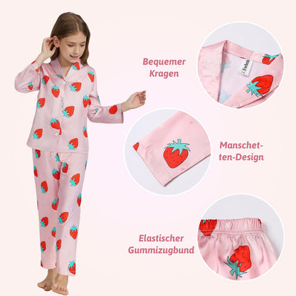 Pyjamas Mädchen Kinder, Süße Pyjama Sets, Satin Pyjamas für Mädchen 5-14 Jahre