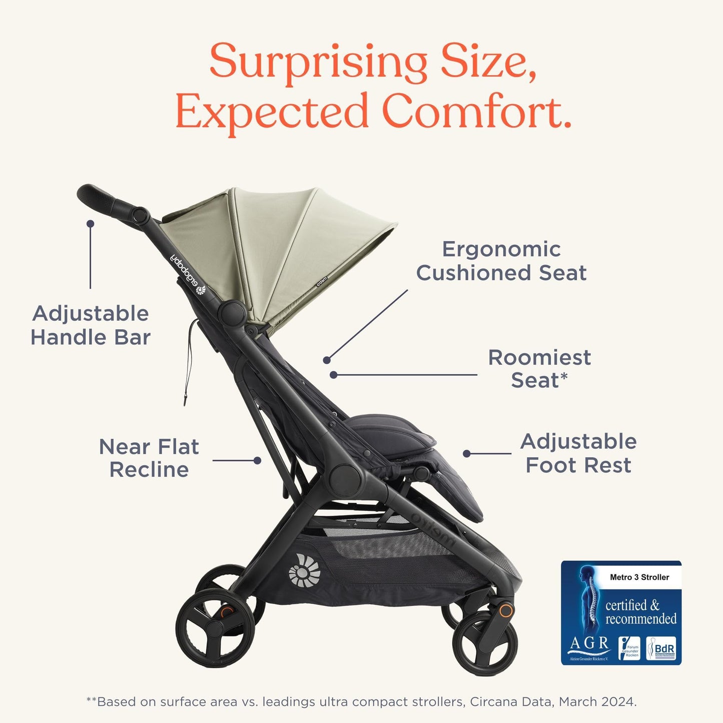 Ergobaby Metro3 Kinderwagen Buggy mit Liegefunktion, Baby-Buggy ab Geburt bis 22kg (0-4 Jahre), Zusammenklappbar und Autositz Kompatibel, höhenverstellbarer Griff, ergonomischer Sitz, Graphite Grey