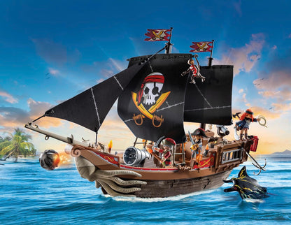 PLAYMOBIL Pirates 71418 Pirate Ship, Exciting Adventures on the High Sea, with Extensive Accessories such as Telescope, Compass and Cannons, Toy for Children from 4 Years