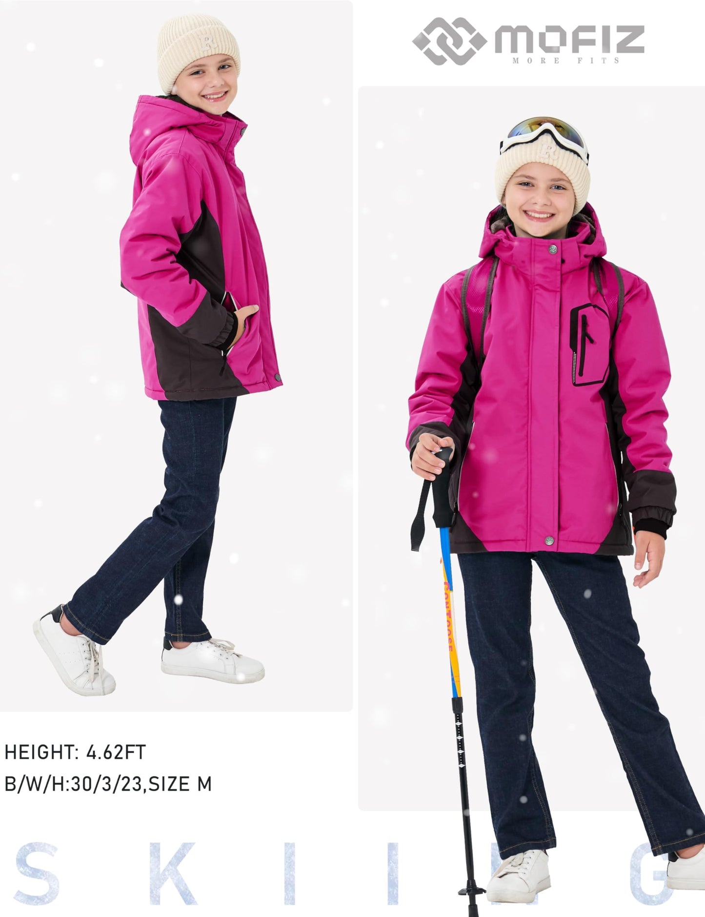 MoFiz Girls' Winter Jacket, Ski Jacket, Children's Softshell Jacket, Fleece Lining, Windproof, Outdoor Jacket with Hood