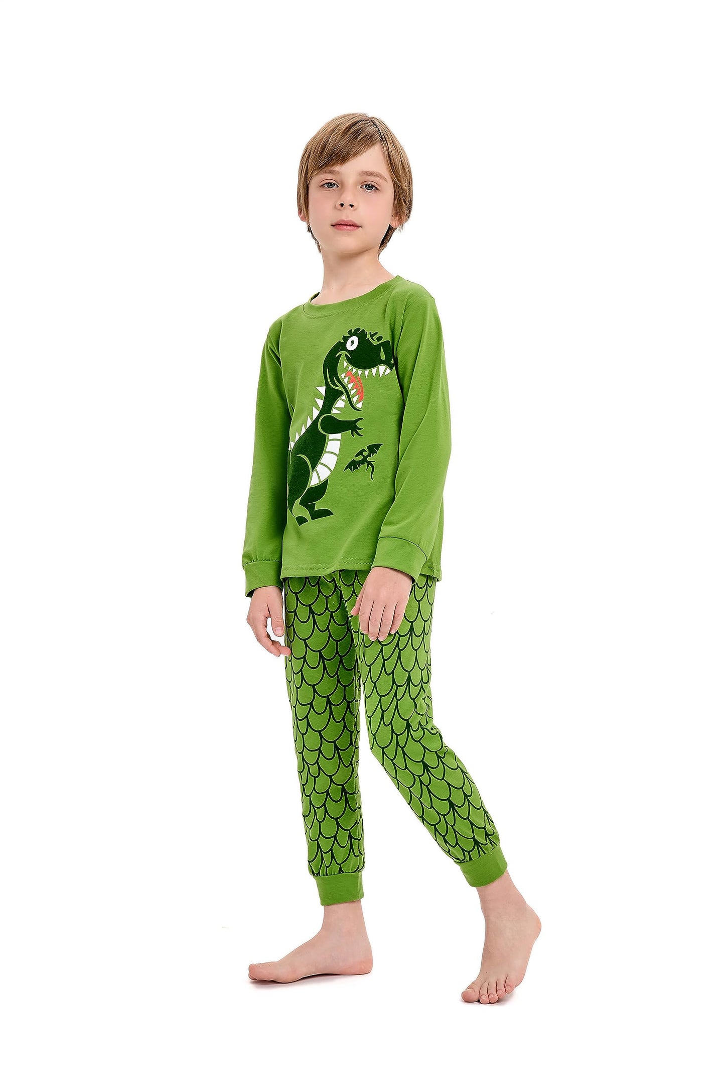 Dinosaurier-Pyjamas für Jungen, lange Nachtwäsche aus Baumwolle, Pyjamas für Kinder