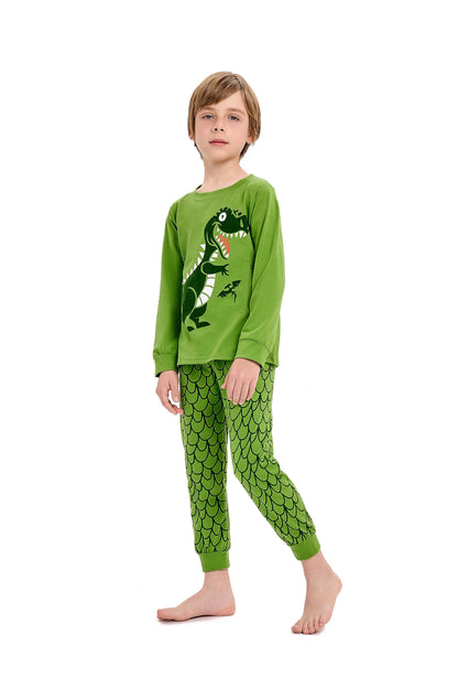 Dinosaurier-Pyjamas für Jungen, lange Nachtwäsche aus Baumwolle, Pyjamas für Kinder