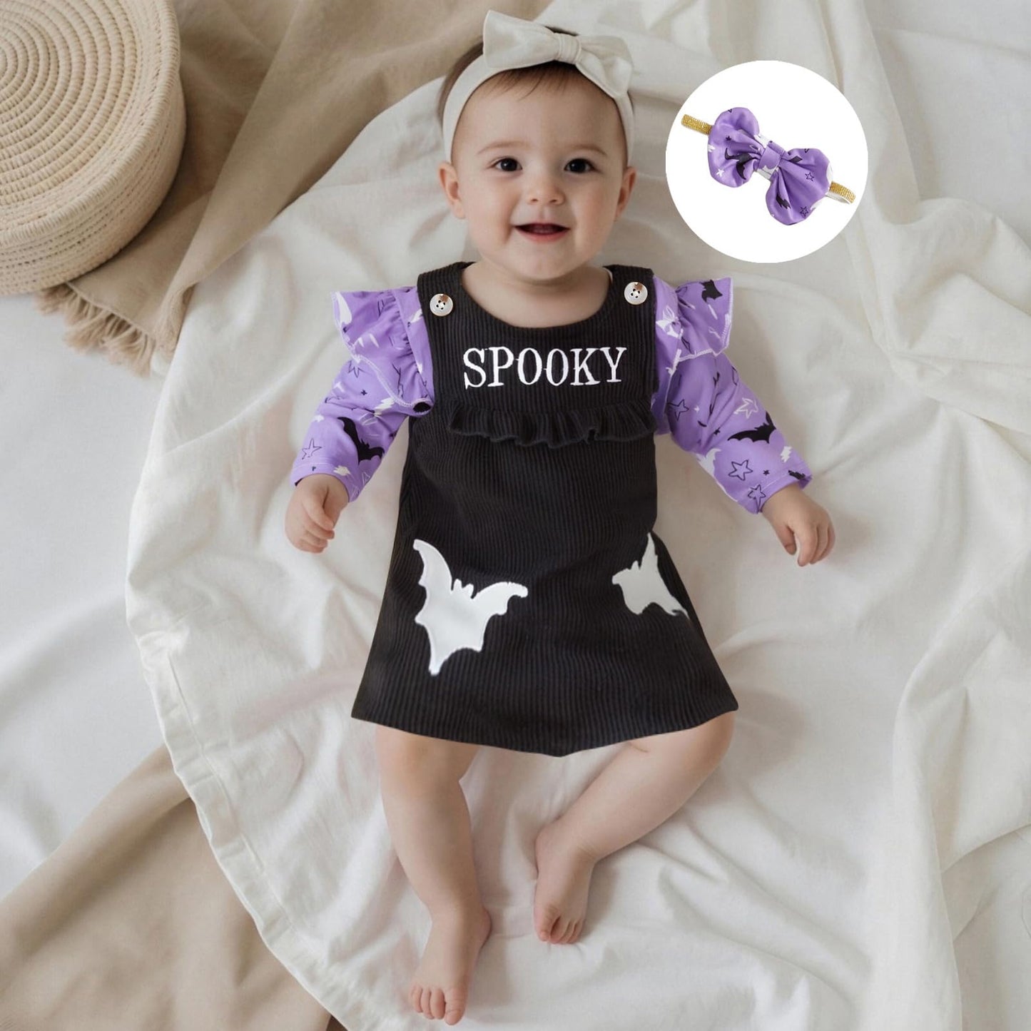 Geagodelia Baby Girl Halloween Clothing Outfit Pumpkin Ghost Baby Clothing Set Body Top + Jumpsuit Dress Newborn Soft Baby Set
