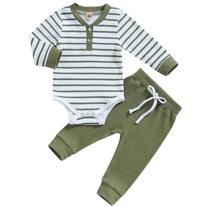 JiAmy Baby Boys' Clothing Long Sleeve Striped Bodysuit Romper + Trousers Outfit Set Newborn Soft Cotton Baby Clothing 0-24 Months