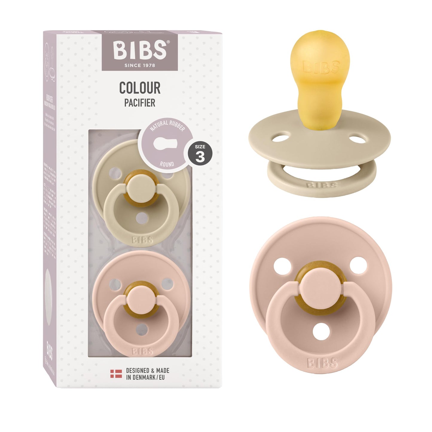 BIBS Colour Schnuller 2er-Pack, BPA-frei, Kirschform Nippel. Naturkautschuk/Latex, Hergestellt in Dänemark. Größe 2 | 6+ Monate | 2-Pack, Coral/Ruby