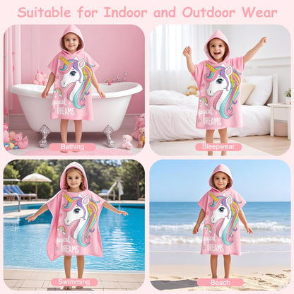 LMSHOWOWO Badeponcho Kinder mit Kapuze 75 * 65cm, Mikrofaser Handtuch Poncho Kinder, Weich Saugfähig Strandtuch Badetuch Badehandtuch, für Strand Schwimmen Reisen, für Mädchen Jungen 2-8 Jahre Alt