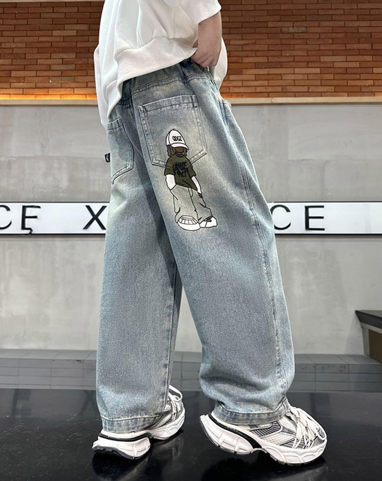Children's Baggy Jeans Boys Wide Leg Jeans Loose Fit Denim Vintage Trousers Casual Wide Leg Jeans Streetwear Outdoor Vintage Loose Fit Baggy Jogging Bottoms Boys Black Trousers Cargo Trousers Pants