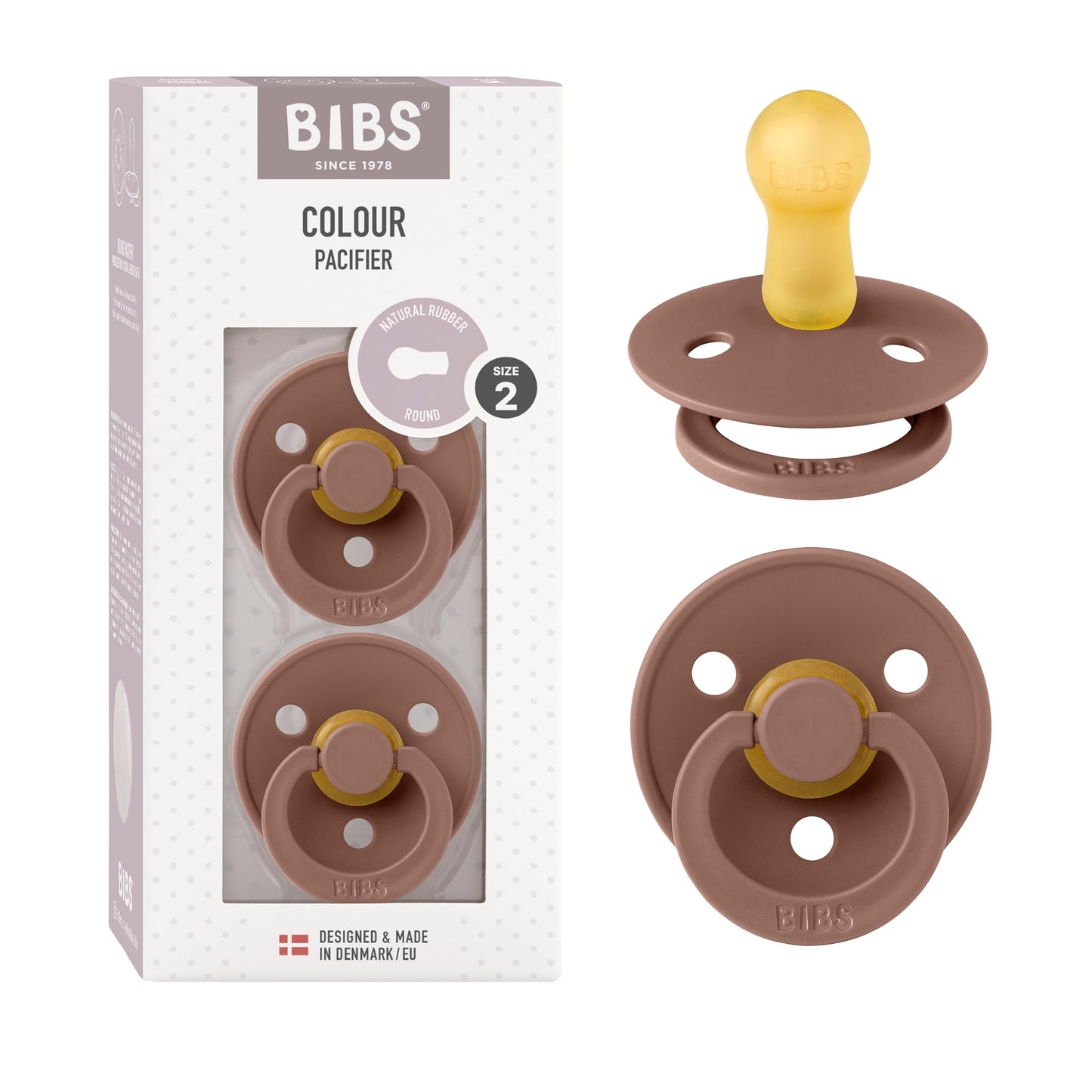 BIBS Colour Schnuller 2er-Pack, BPA-frei, Kirschform Nippel. Naturkautschuk/Latex, Hergestellt in Dänemark. Größe 2 | 6+ Monate | 2-Pack, Coral/Ruby