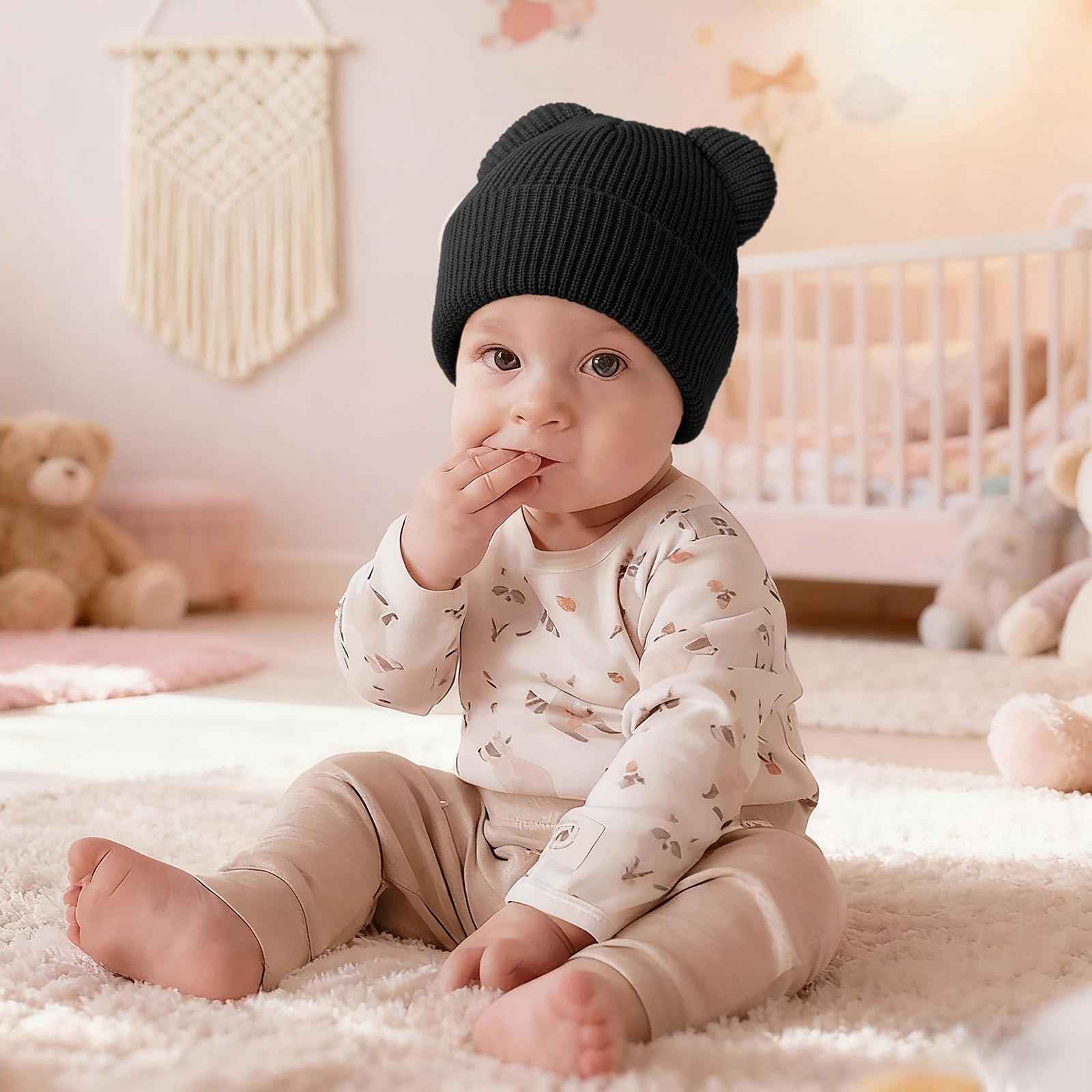 DRESHOW Toddler Beanie Baby Winter Hats Baby Soft Knitting Cute Bear Ears Hat for Boys Girls Warm Hat Hats for 0 Months - 24 Months