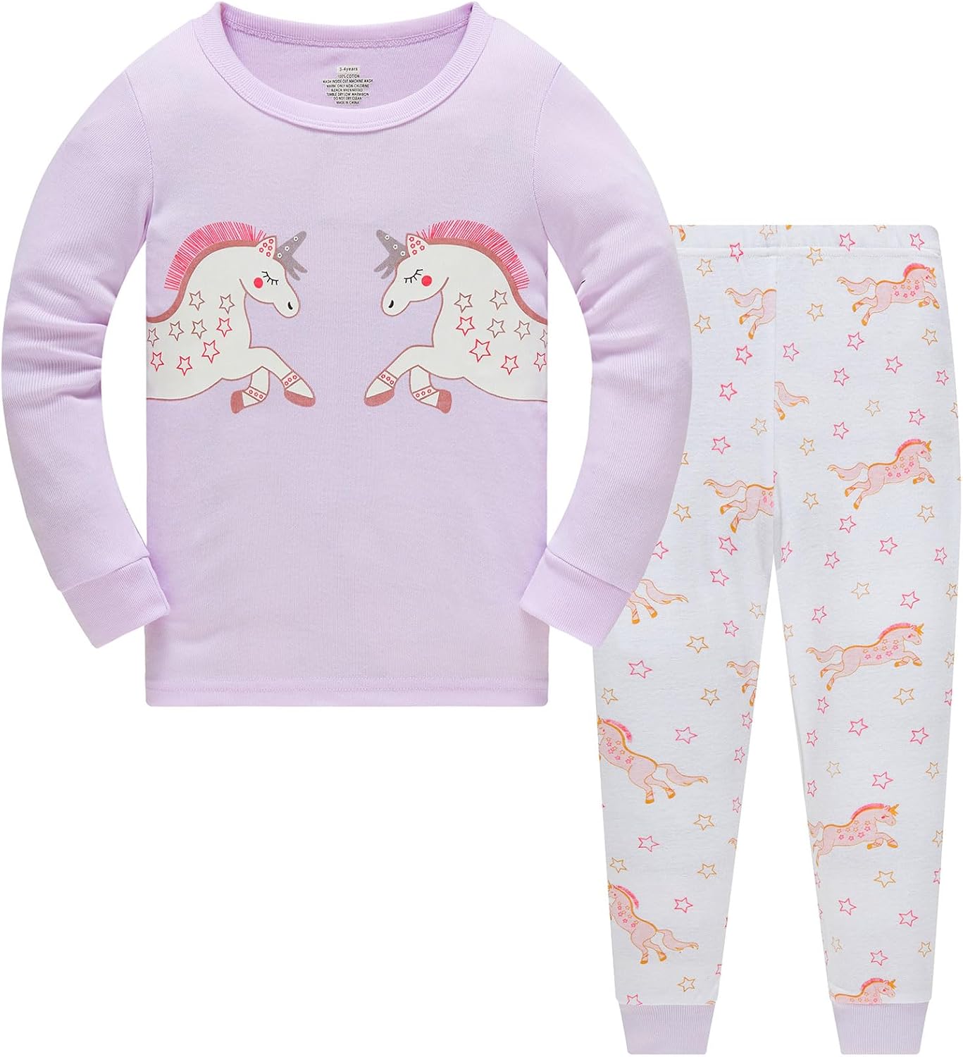 TEDD Girls' Pyjamas, Cotton, Cute, Unicorn, Long Sleeves, Two-Piece Pyjamas Set, Kids’ Sleepwear, Winter, Christmas, Sizes 1-12 Years