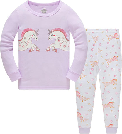 TEDD Girls' Pyjamas, Cotton, Cute, Unicorn, Long Sleeves, Two-Piece Pyjamas Set, Kids’ Sleepwear, Winter, Christmas, Sizes 1-12 Years