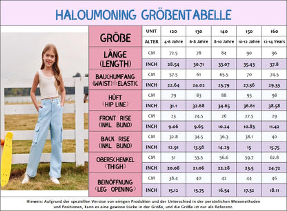 Haloumoning Mädchen Cargohose Baumwoll Y2K Baggy Cargo Hose Kinder Straight Leg Hohe Taille Jogginghose Casual Outdoorhose mit Elastische Taille und Taschen