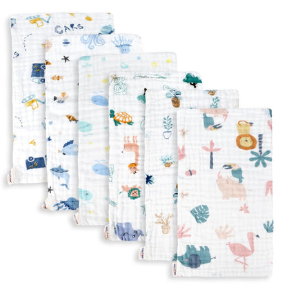 Maliton 6 Stück Baby Spucktücher für Jungen/Mädchen,aus 100% Baumwollem,weich, langlebig, luftdurchlässig und extrem saugstark (Zoo-Muster),50x25cm