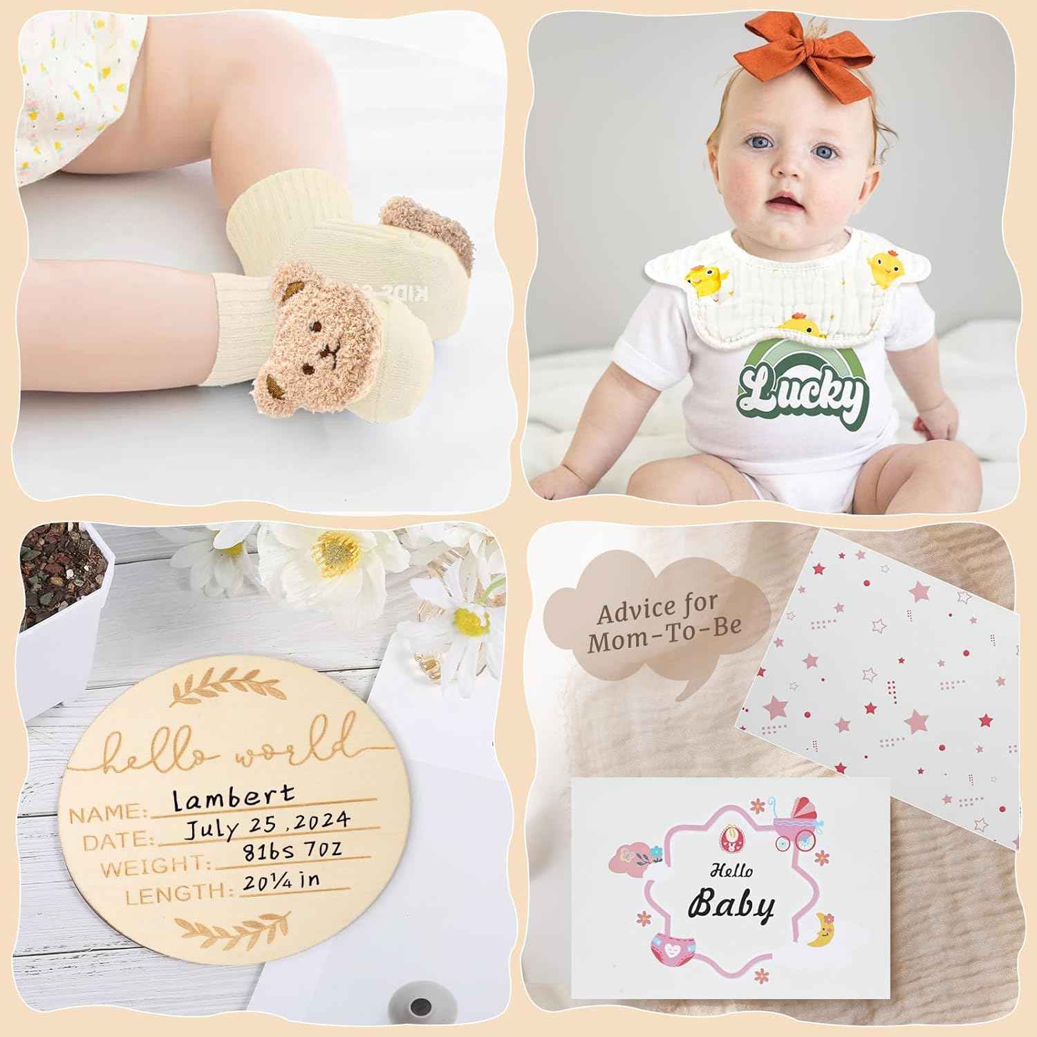 vamei Baby Gift Boys, Newborn Gift Baby Gifts for Birth Boy Girl with Baby Romper Bath Towels Bib Socks Rattle Memory Box Greeting Cards Baby Shower Party