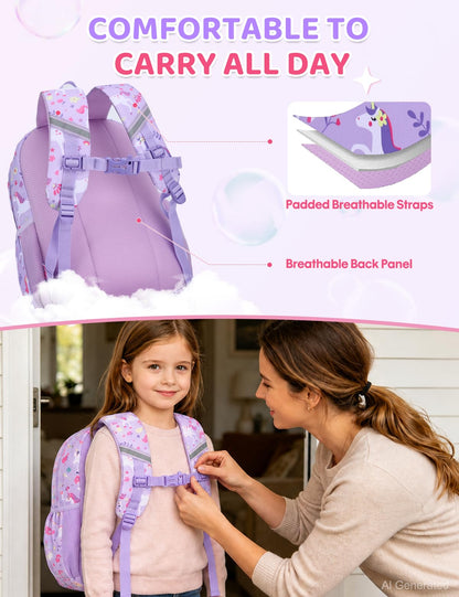 Kinderrucksack für Mädchen 5–8 Jahre, 12L Leichter & Wasserabweisender mit Brustgurt, Perfekt für Vorschule & Grundschule，Regenbogen