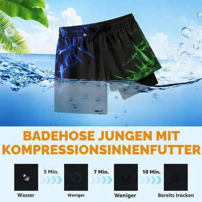 Fanient Badehose Jungen Schwimmshorts - 2 in 1 Badeshorts mit Kompression Liner für optimalen Komfort
