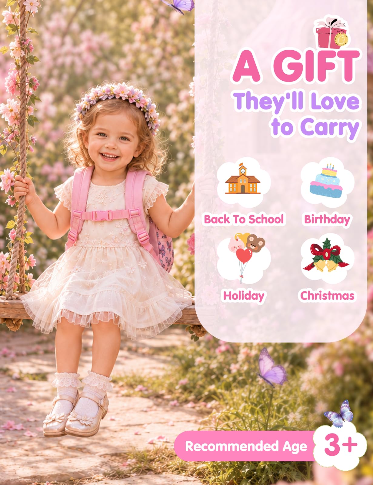 Rucksack für Mädchen, 4-6 Jahre, Schulrucksack mit Seitentaschen und Brustgurt, 127-Einhorn, one size, Niedlich