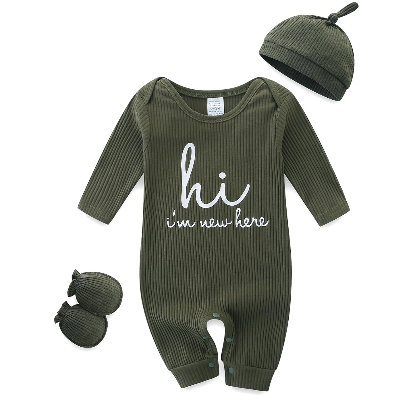 KIDDLETOWN Baby-Pyjama, Neugeborenen-Strampler, 3er-Pack, Schlafanzug mit Hut und Handschuhen, Baby-Pyjama aus Baumwolle, Langarm-Pyjama, Strampler, 0-3 Monate, Kleidung für Mädchen und Jungen