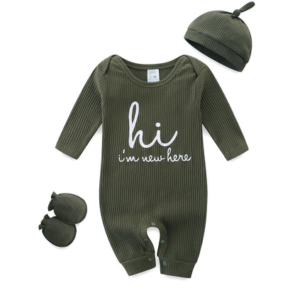 KIDDLETOWN Baby-Pyjama, Neugeborenen-Strampler, 3er-Pack, Schlafanzug mit Hut und Handschuhen, Baby-Pyjama aus Baumwolle, Langarm-Pyjama, Strampler, 0-3 Monate, Kleidung für Mädchen und Jungen