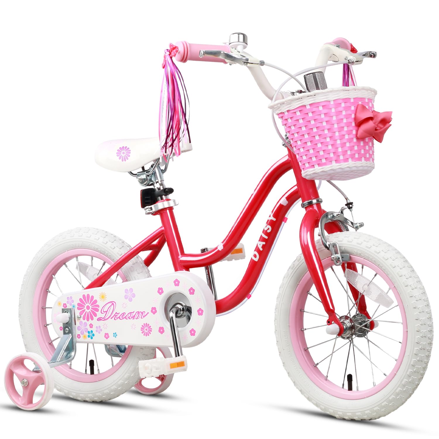 Glerc Kinderfahrrad 12/14/16 Zoll für 2-7 Jahre Mädchen Fahrrad mit Korb, Luftschlangen, Stützräder und Glocke - Meloni2