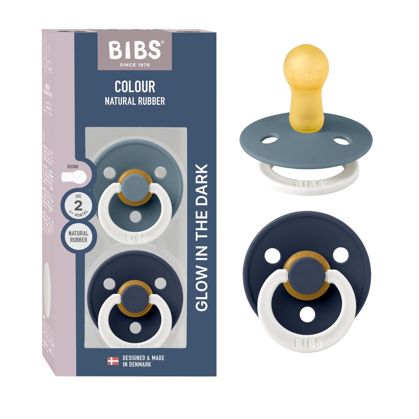 BIBS Colour Schnuller 2er-Pack, BPA-frei, Kirschform Nippel. Naturkautschuk/Latex, Hergestellt in Dänemark. Größe 2 | 6+ Monate | 2-Pack, Coral/Ruby