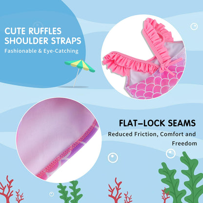 TIZAX Badeanzug für Mädchen Einteiliger Schwimmanzug Kleinkind Niedliche Rüschen Bademode Schnell trocknende Sommerferien Bikini für Kinder 2~7 Jahre