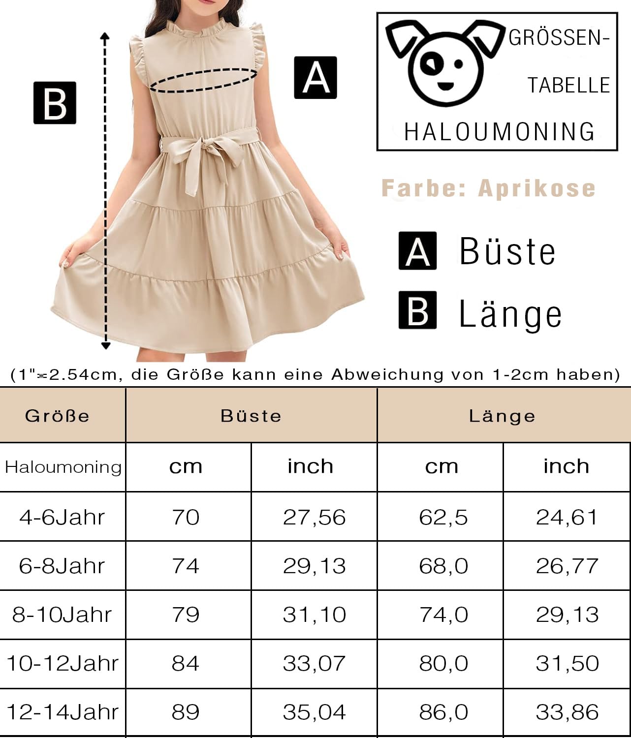 Haloumoning Mädchen Kleider Casual Rüschen Ärmel Midi Kleid Kinder Plissee Party Kleid mit Gürtel 4-15 Jahre