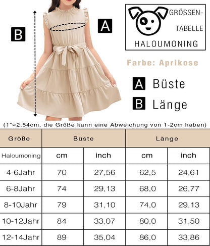 Haloumoning Mädchen Kleider Casual Rüschen Ärmel Midi Kleid Kinder Plissee Party Kleid mit Gürtel 4-15 Jahre