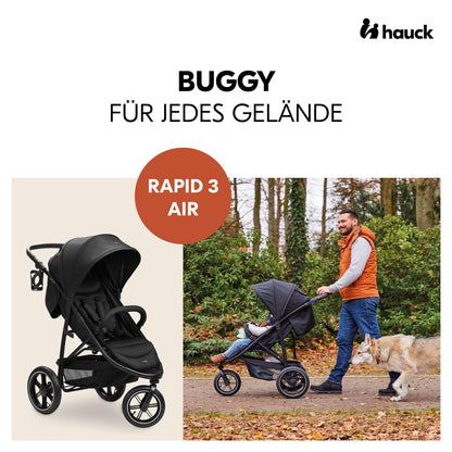 hauck Buggy Rapid 3R für Kinder bis 22 kg, Gummi Reifen, Klein Zusammenklappbar, UV-Schutz 50+, mit Schlaffunktion ab Geburt, Höhenverstellbarer Schieber, Großer Korb bis 3 kg (Black)
