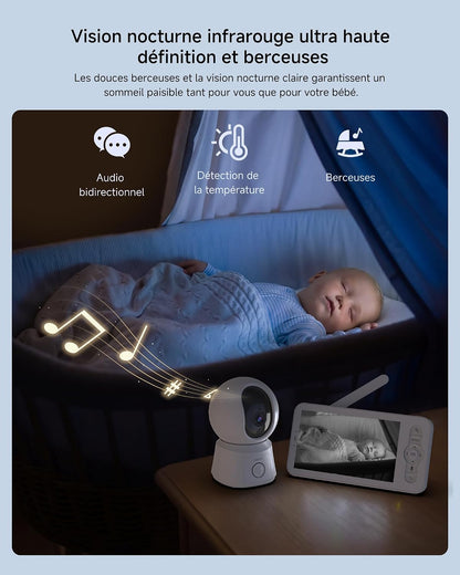 ARENTI 1080P Babyphone mit Kamera mit 5" Display, PTZ Video Babyfon mit Kamera und App, One-Touch-Ruf, Wiegenlied, Temperatursensor, Nachtsicht, 2 Wege Audio, Automatische Verfolgung, VoX Mode