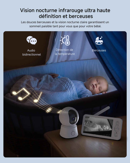 ARENTI 1080P Babyphone mit Kamera mit 5" Display, PTZ Video Babyfon mit Kamera und App, One-Touch-Ruf, Wiegenlied, Temperatursensor, Nachtsicht, 2 Wege Audio, Automatische Verfolgung, VoX Mode