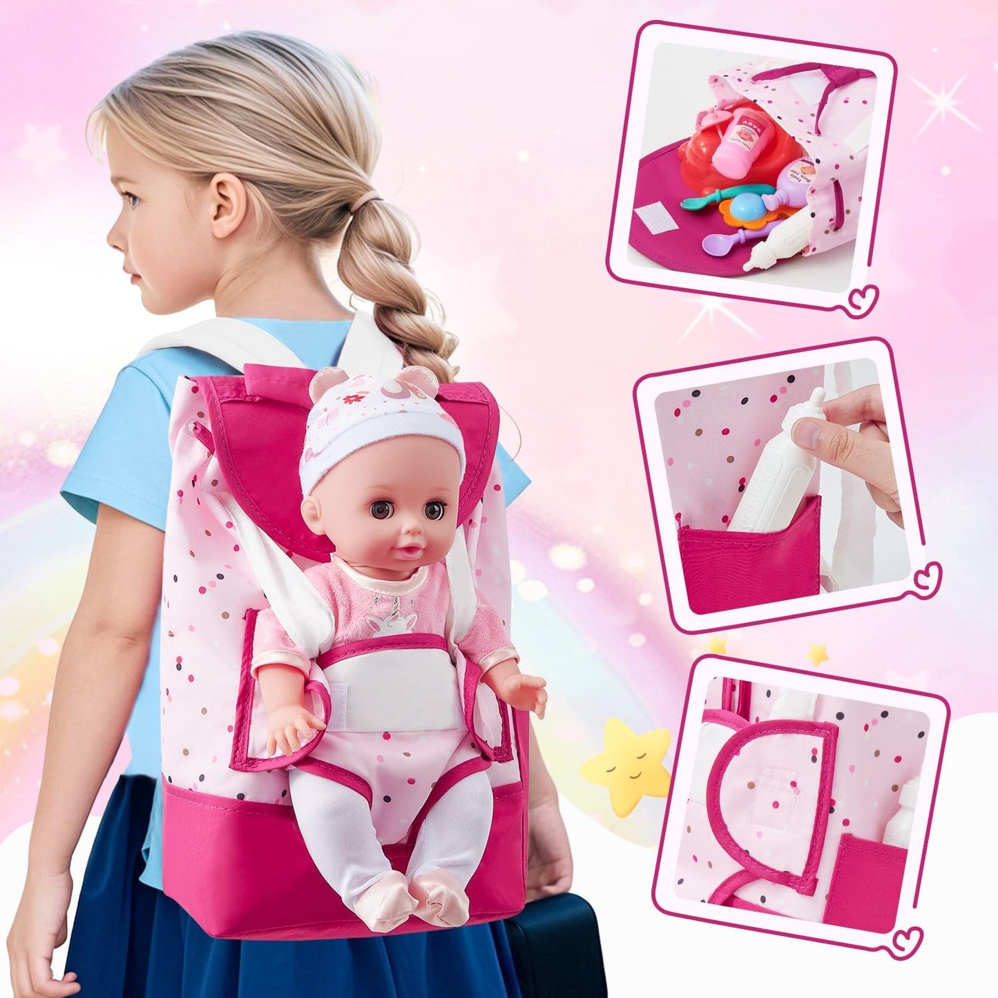 G.C Puppenzubehör Spielzeug Geschenk Mädchen, 36cm Babypuppe mit 12 Geräuschen & Wickeltasche Rucksack & Puppenkleidung & Töpfchen, Puppen Zubehör Geschenke für Mädchen 3 4 5 6 Jahre