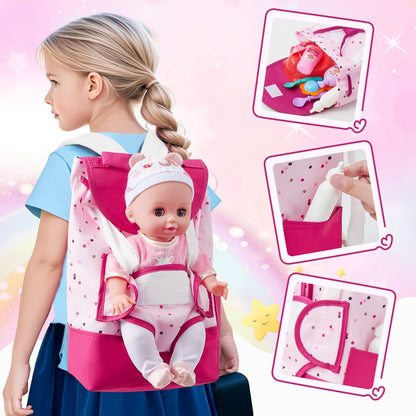 G.C Puppenzubehör Spielzeug Geschenk Mädchen, 36cm Babypuppe mit 12 Geräuschen & Wickeltasche Rucksack & Puppenkleidung & Töpfchen, Puppen Zubehör Geschenke für Mädchen 3 4 5 6 Jahre