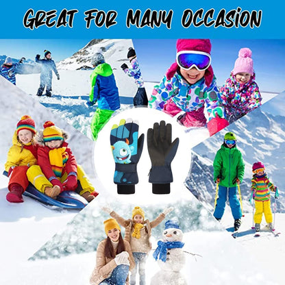 FAYHIJUN Children's Winter Snow Gloves Ski Gloves for 1-13 Years Girls Boys PU Palm Waterproof Windproof Warm Fleece Winter Gloves Cycling Gloves
