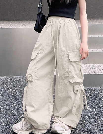 Cargo Hose Mädchen Freizeithose Baggy Hip Hop Hose mit Gummibund Schleife Leicht Dünn Sommerhose 4 Taschen Freizeit Streetwear Kinder 5-14 Jahre