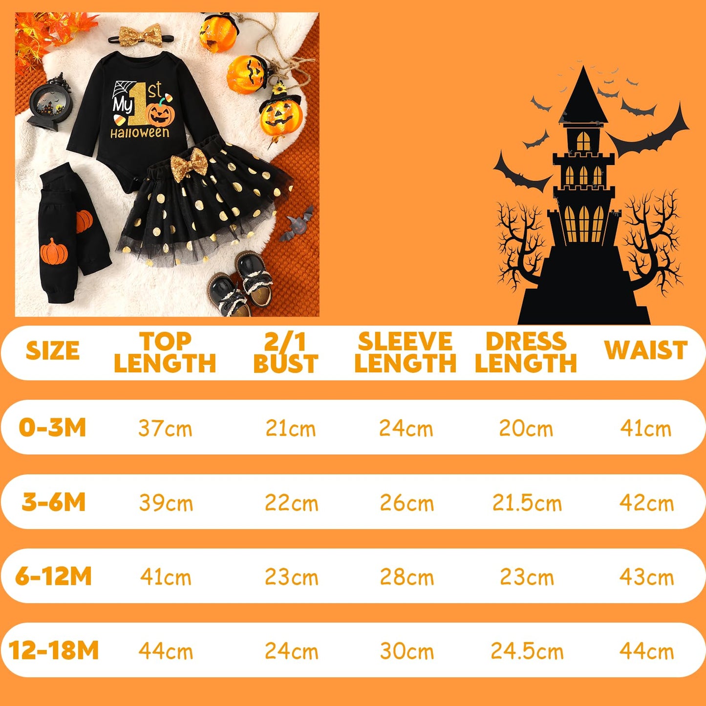 Baby Girl Halloween Outfit, My First Halloween Baby Girl Clothing, Halloween Outfit Baby, Newborn Halloween Baby Pumpkin Romper + Tutu Skirt + Leg Warmer + Headband, Baby Clothing Halloween