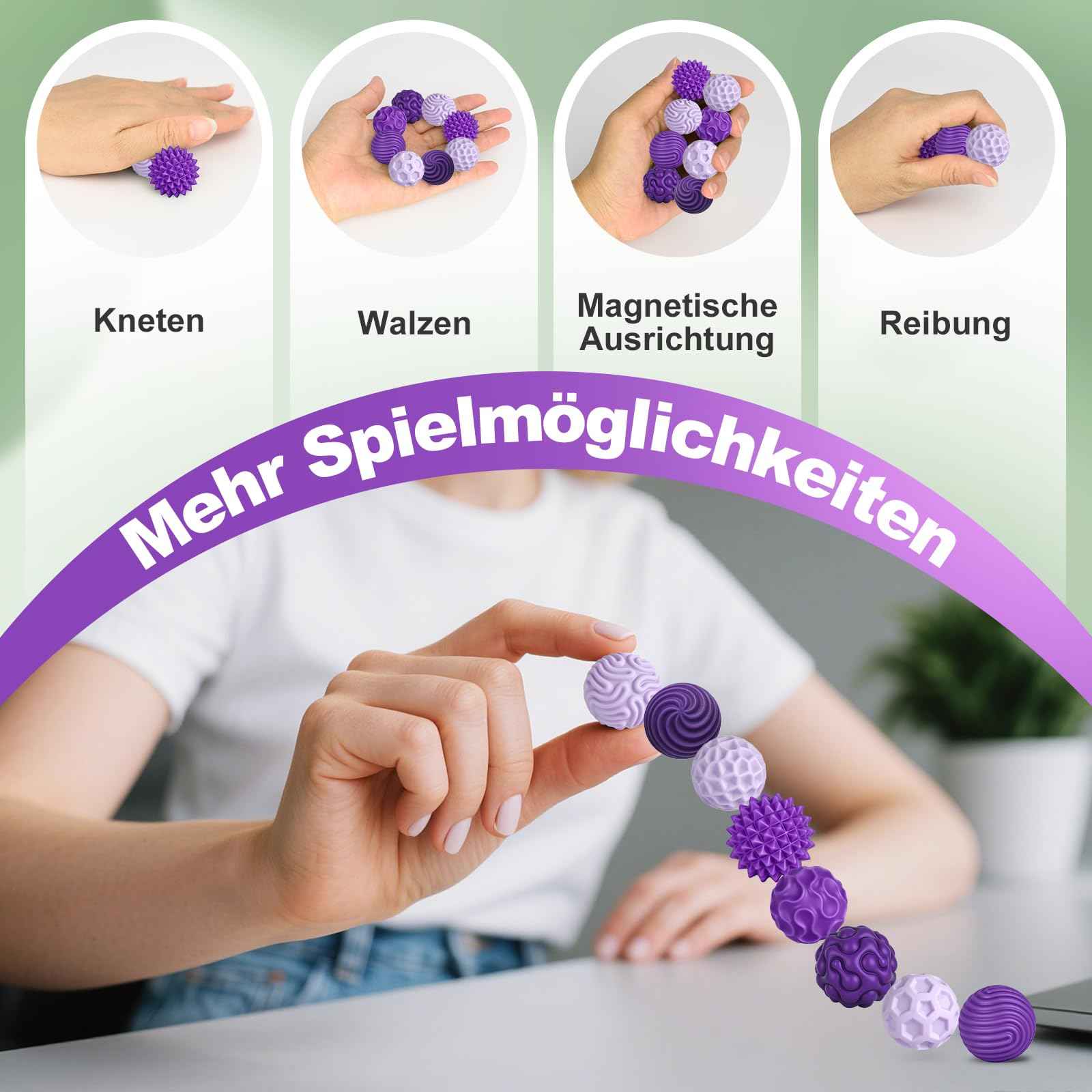 8 Stück Magnetische Fidget Toys, Silikon Magnetkugeln Anti-Stress Bälle, Sensorik Spielzeug für Erwachsene und Kinder, Sensorische Magnetische Kugeln Set, Stressabbau und Entspannung（Rosa）