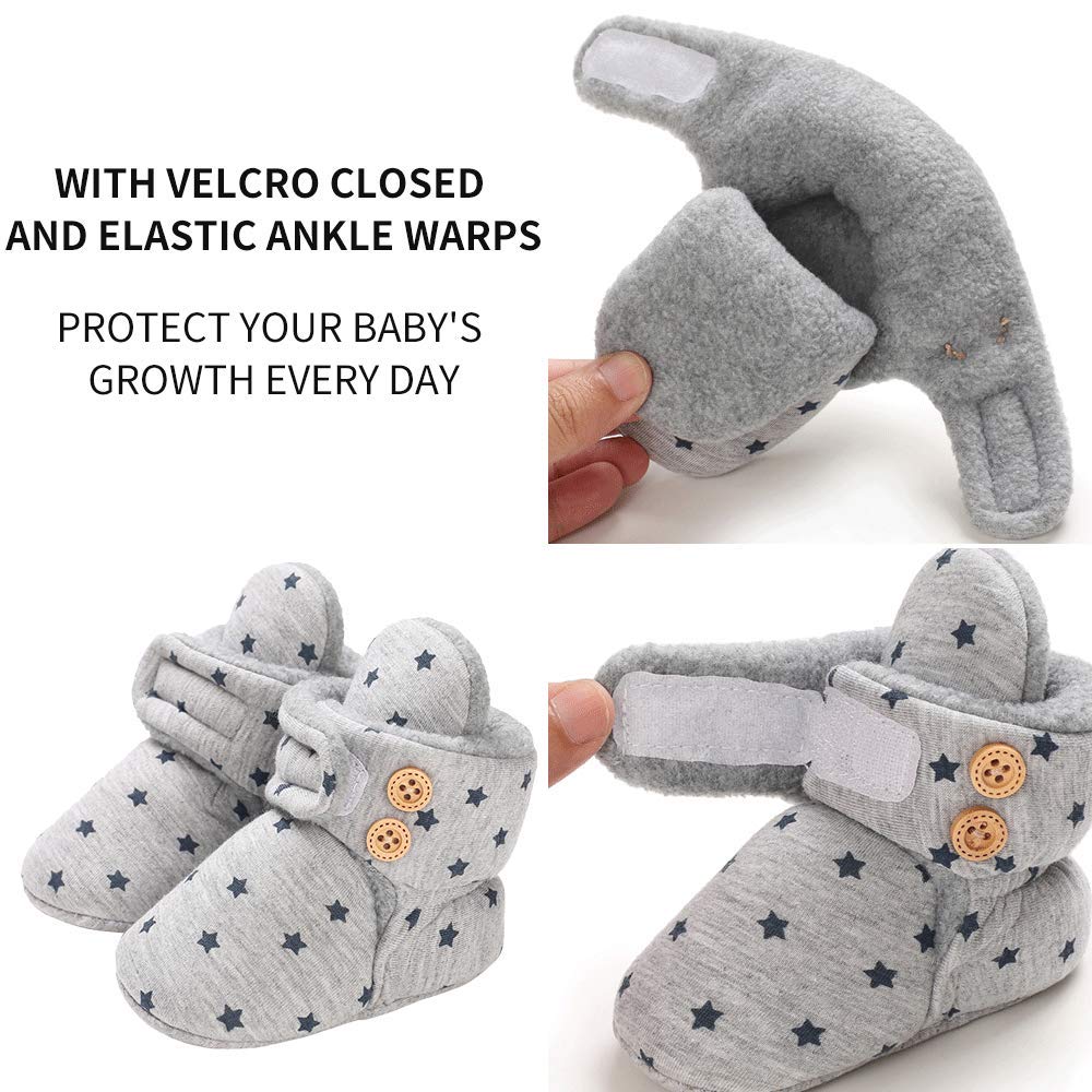 Newborn Warm Winter Booties, Organic Cotton Lining and Non-Slip Stripes, Booties, Sock Shoes for Winter with Soft Sole, Crawling Shoes, Size 0 - 18 Months, Baby Boys and Girls, Prewalker and Toddler Shoes