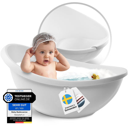 BabybeFun Baby Badewanne mit Badewanneneinsatz für Neugeborene [Testsieger] Rutschfeste Babybadewanne für Babys und Kleinkinder [0-12 Monate] Babywanne für Dusche Badewanne Weiß