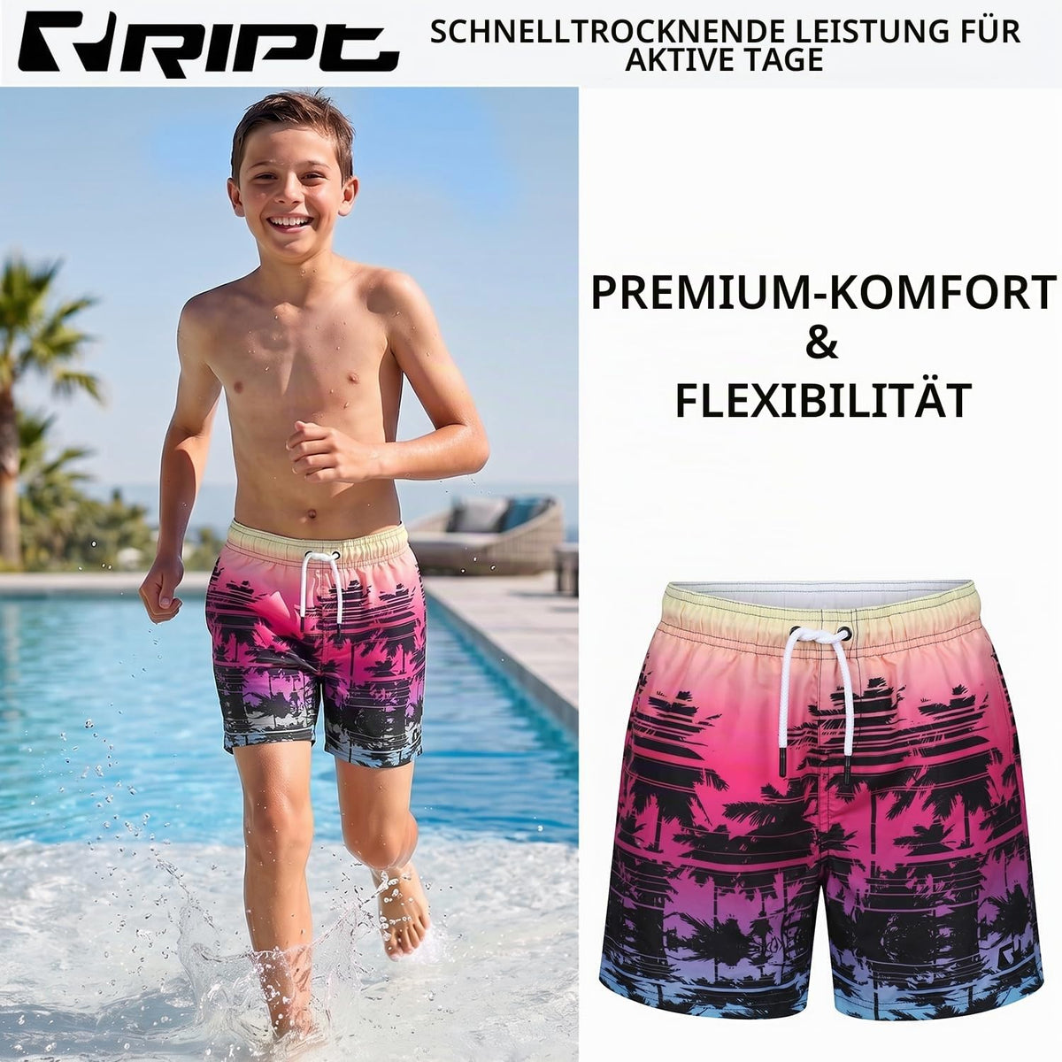 Schnelltrocknende Badeshorts für Jungen – UV50 Sonnenschutz für Aktiven Sommer Spaß