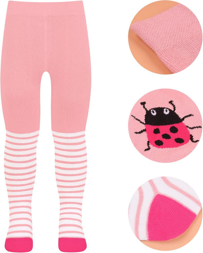 L&K-II Pack of 4 Baby Tights for Baby Girls with Dots Stripes Carzen and Butterfly Motif 2762