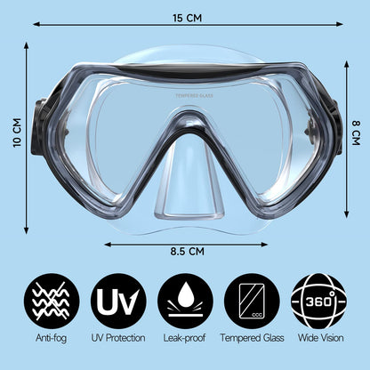Findway Children's Diving Goggles, Swimming Goggles, Snorkel Mask for Boys Girls Teenagers, Diving Mask with Nose Cover, 180° Panorama, HD, Anti-Fog, Anti-Leak, Diving Goggles for Children 4-16 Years