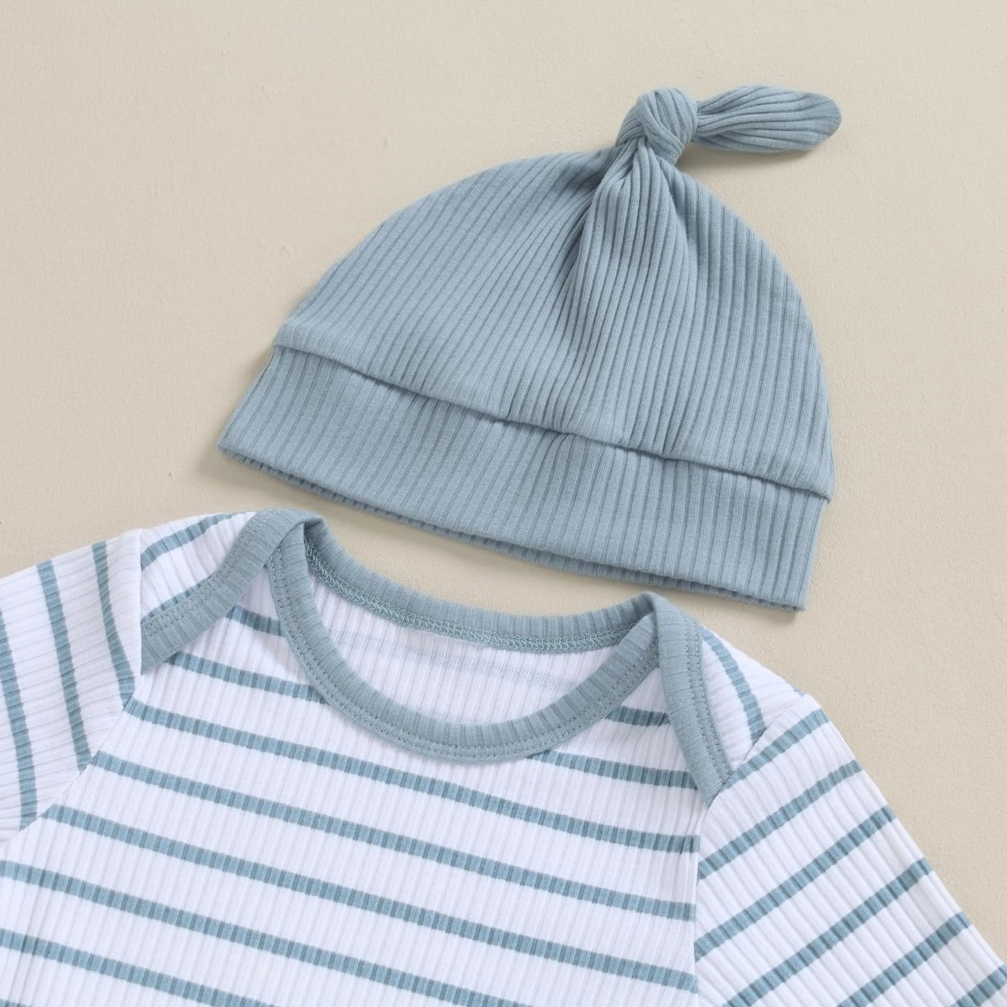 Baby Jungen Kleidung Gestreifter Body Strampler Langarm Top + Hose + Hut Baby Kleidung Set Baumwolle Weiche Kleidung Set für Neugeborene Kleinkinder 0-18 Monate