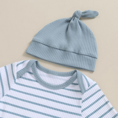 Baby Jungen Kleidung Gestreifter Body Strampler Langarm Top + Hose + Hut Baby Kleidung Set Baumwolle Weiche Kleidung Set für Neugeborene Kleinkinder 0-18 Monate