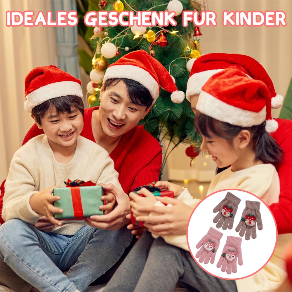 ZDQC 2 Paar Warme Strickhandschuhe Kinder,Süße Handschuhe Kinder,Handschuhe Kinder Stretch,Winter Warme Strickhandschuhe,Vollfinger Handschuhe,Fingerhandschuhe Kinder Winter