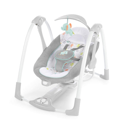 Ingenuity Hugs & Hoots zusammenklappbare & tragbare Babyschaukel, 5 Schaukelgeschwindigkeiten, 8 Melodien, 3 Naturgeräusche, Lautstärkeregulierung und Spielzeugbügel, ab der Geburt bis 9kg