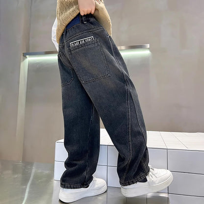 Children's Baggy Jeans Boys Wide Leg Jeans Loose Fit Denim Vintage Trousers Casual Wide Leg Jeans Streetwear Outdoor Vintage Loose Fit Baggy Jogging Bottoms Boys Black Trousers Cargo Trousers Pants