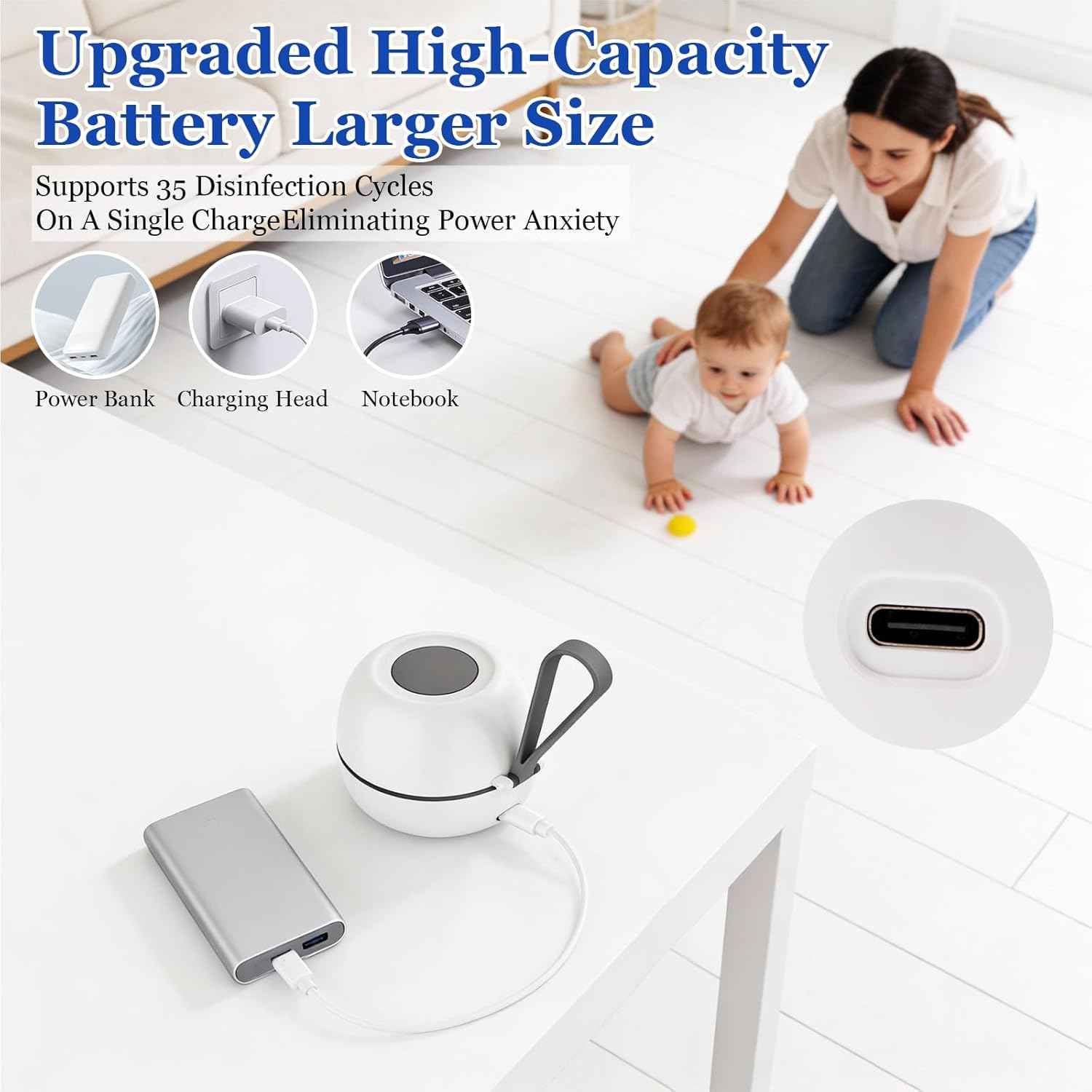 Tragbarer Schnuller-Sterilisator, UV-Baby Sterilisator für Schnuller, 99,99% Sterilisation in 3 Minuten, UV Baby Desinfektionsgerät für Zuhause und Unterwegs, Für 2 Schnuller, Für Reisen & Zuhause