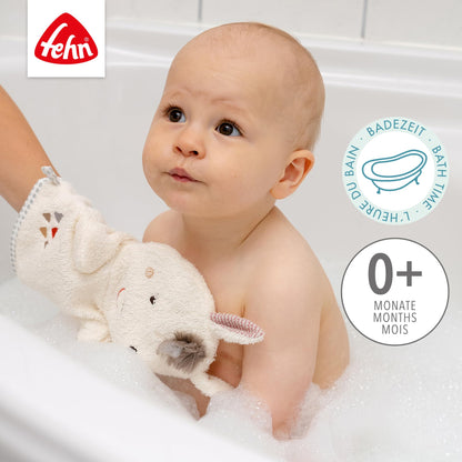 Fehn Waschlappen Lama - Waschhandschuh mit Tiermotiv - Badewannenspielzeug für fröhlichen Badespaß - Babywaschlappen für die Badewanne - weicher Handtuchfrottee für Babys und Kinder ab 0+ Monaten